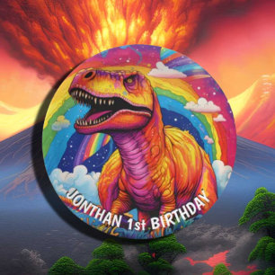 Rainbow Wild One birthday T Rex Paper Plates