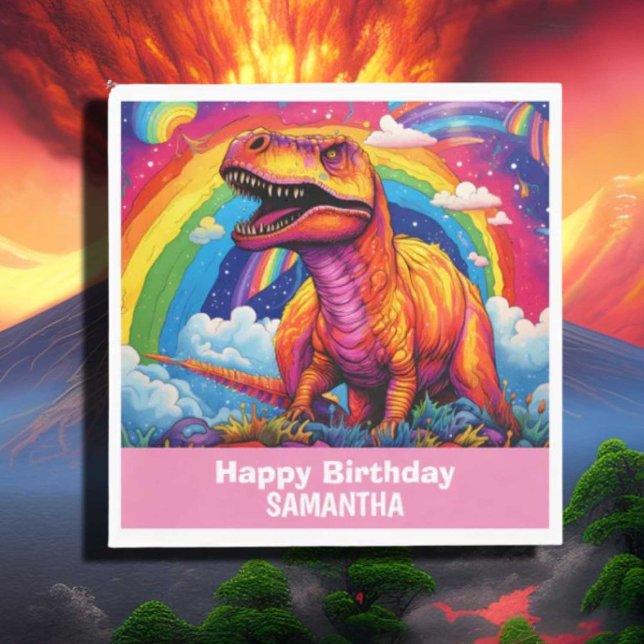 Rainbow Wild One birthday T Rex Pink Napkins (Creator Uploaded)