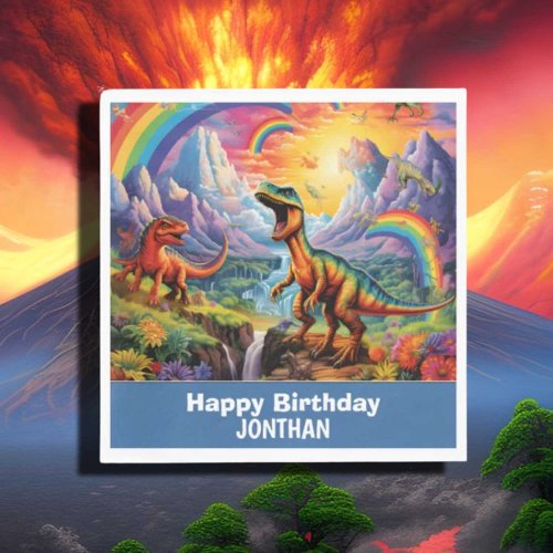 Rainbow Wild One dinosaurs birthday theme Blue Napkins