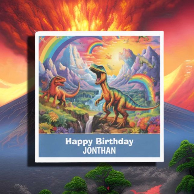 Rainbow Wild One dinosaurs birthday theme Blue Napkins (Creator Uploaded)