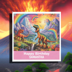 Rainbow Wild One dinosaurs birthday theme Pink Napkins