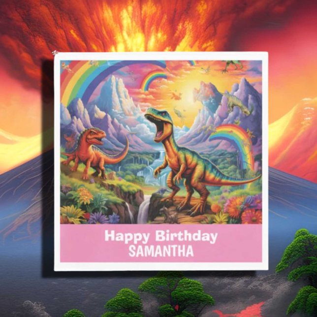 Rainbow Wild One dinosaurs birthday theme Pink Napkins (Creator Uploaded)