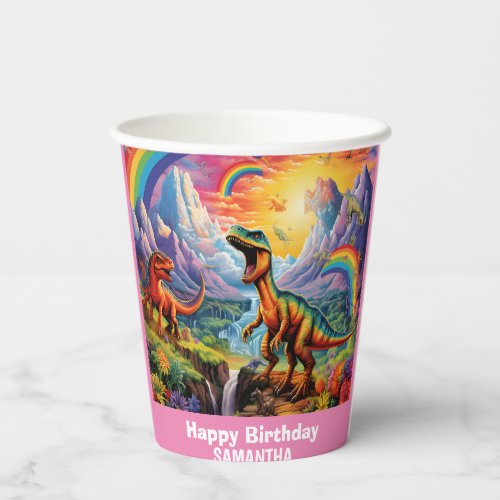 Rainbow Wild One dinosaurs Dinosaur Pink Paper Cups
