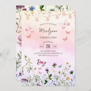 Rainbow Wildflower Boho 1st Birthday Invitation