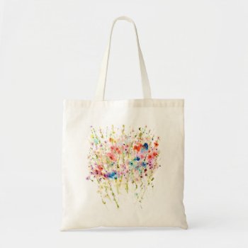 Rainbow Wildflower Bouqet Tote Bag by LNZart at Zazzle