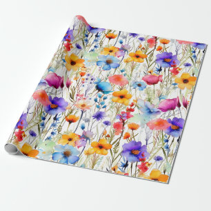 Rainbow Wildflower Meadow Floral Watercolor Wrapping Paper