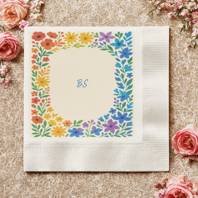 Rainbow Wildflower Rustic Floral Wedding Napkins (Creator Uploaded)