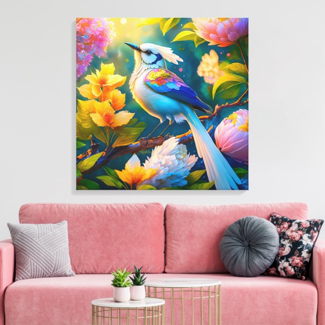 Rainbow Winged Jay Fantasy Bird Canvas Print (Insitu(LivingRoom))