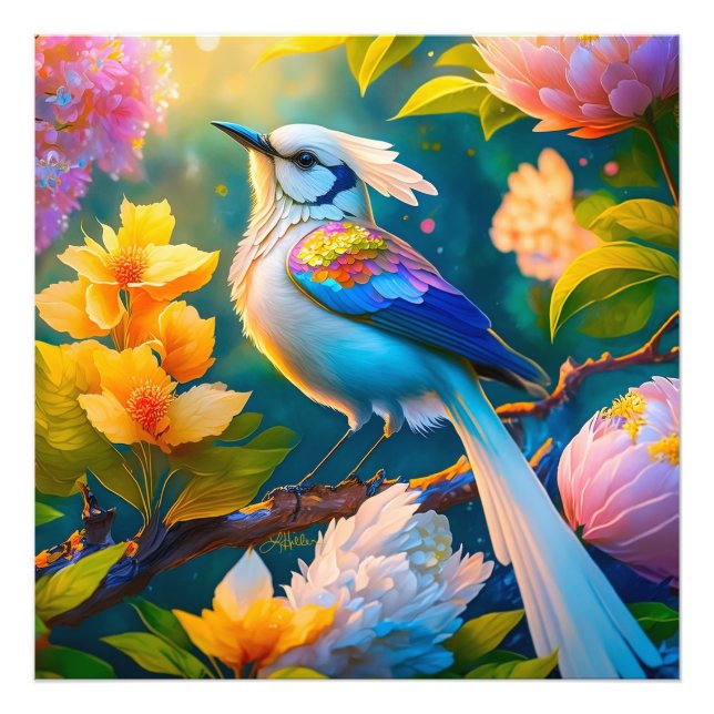 Rainbow Winged Jay Fantasy Bird Photo Print (Front)