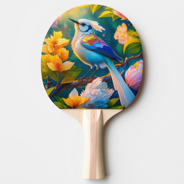 Rainbow Winged Jay Fantasy Bird Ping Pong Paddle (Front)