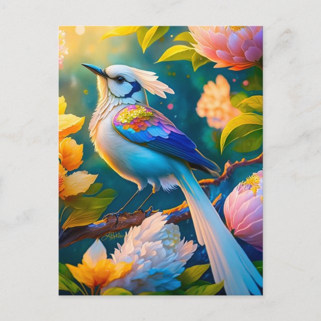 Rainbow Winged Jay Fantasy Bird Postcard (Front)