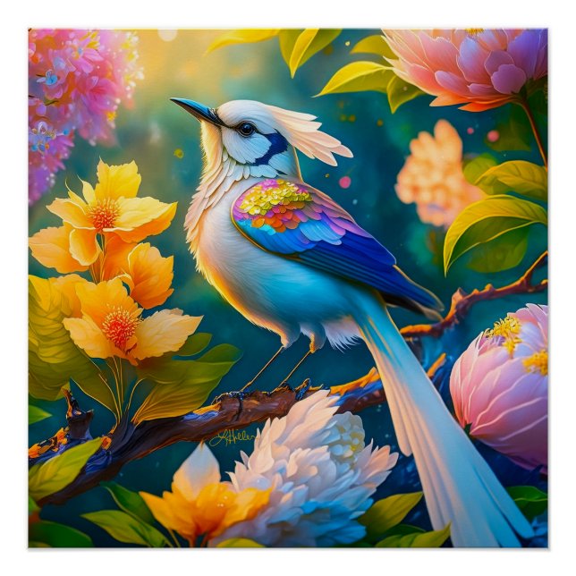 Rainbow Winged Jay Fantasy Bird Poster (Front)