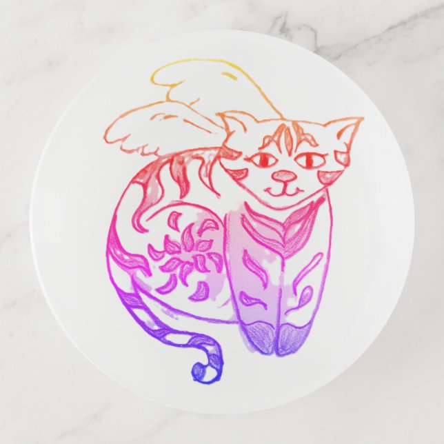 Rainbow Winged Kitten Trinket Tray (Front)