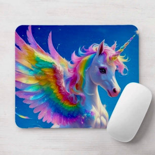 Rainbow Winged Prancing Unicorn Mouse Pad