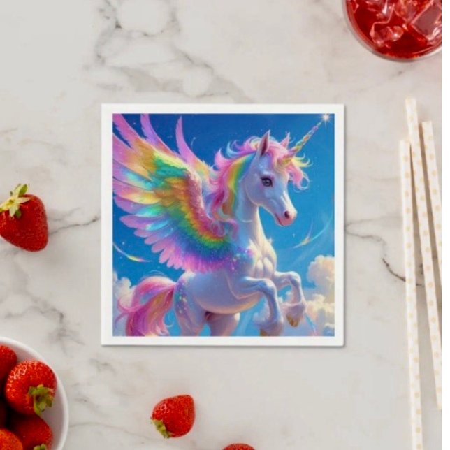 Rainbow Winged Prancing Unicorn  Napkins (Creator Uploaded)