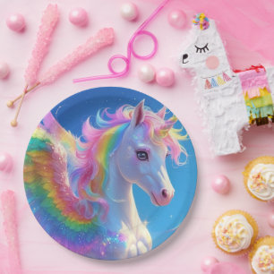 Rainbow Winged Prancing Unicorn Paper Plates