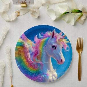 Rainbow Winged Prancing Unicorn  Paper Plates
