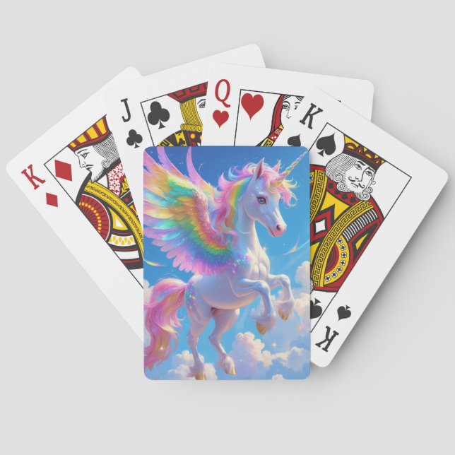 Rainbow Winged Prancing Unicorn Poker Cards (Back)