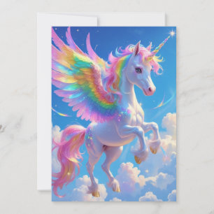 Rainbow Winged Prancing Unicorn Thank You Card