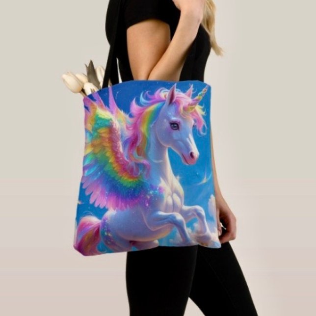 Rainbow Winged Prancing Unicorn Tote Bag (Creator Uploaded)
