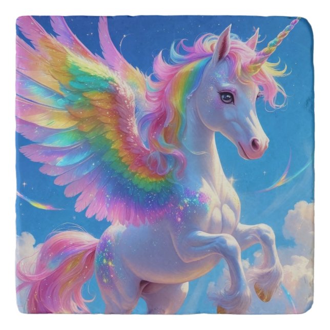 Rainbow Winged Prancing Unicorn Trivet (Front)