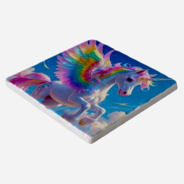 Rainbow Winged Prancing Unicorn Trivet (Stone trivet. Dimensions: 6" x6" two types of stone. Cork backing scratch free. 
)