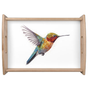Rainbow Wings: Vibrant Humingbird Art Serving Tray