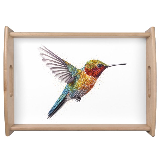 Rainbow Wings: Vibrant Humingbird Art Serving Tray (Front)