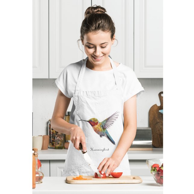 Rainbow Wings: Vibrant Hummingbird Art, custom  Apron (Creator Uploaded)