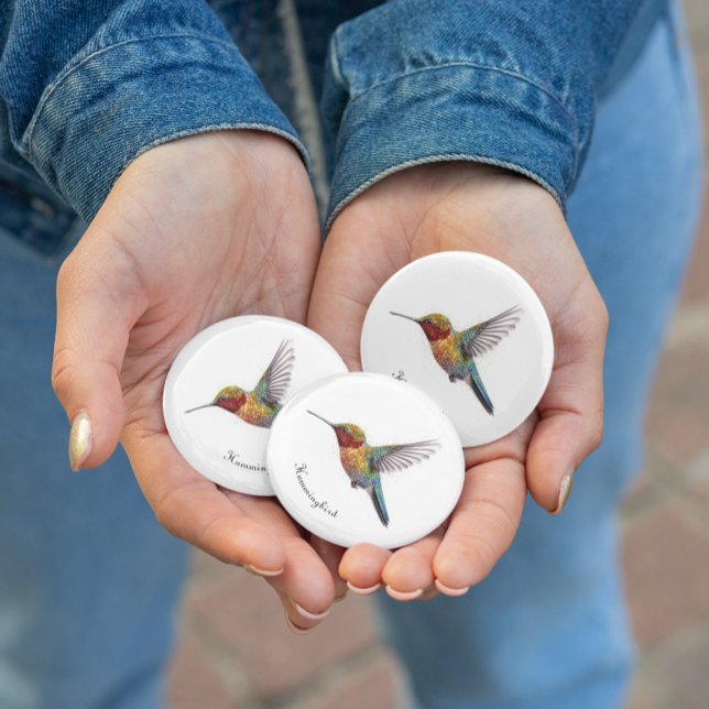  Rainbow Wings: Vibrant Hummingbird Art, custom Button (Creator Uploaded)