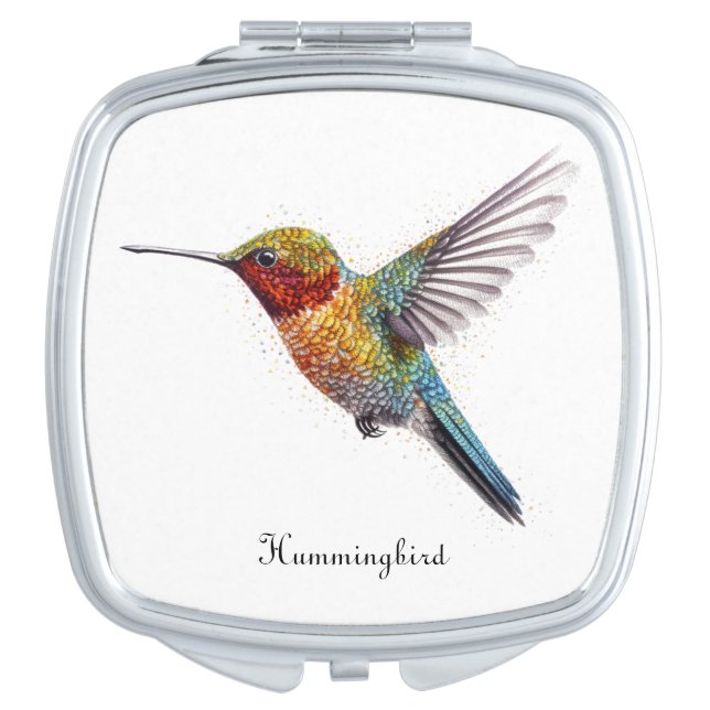 Rainbow Wings: Vibrant Hummingbird Art, custom Compact Mirror (Front)