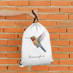 Rainbow Wings: Vibrant Hummingbird Art, custom  Drawstring Bag