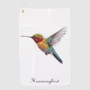 Rainbow Wings: Vibrant Hummingbird Art, custom Golf Towel