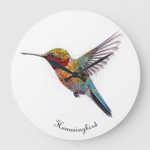  Rainbow Wings: Vibrant Hummingbird Art, custom Large Clock