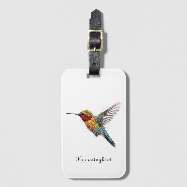  Rainbow Wings: Vibrant Hummingbird Art, custom Luggage Tag (Front Vertical)