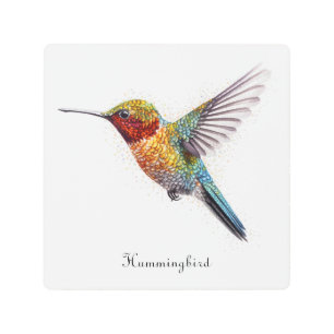 Rainbow Wings: Vibrant Hummingbird Art, custom  Metal Print