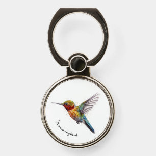 Rainbow Wings: Vibrant Hummingbird Art, custom  Phone Ring Stand