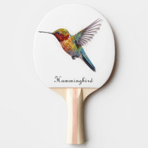 Rainbow Wings: Vibrant Hummingbird Art, custom Ping Pong Paddle