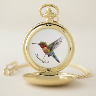  Rainbow Wings: Vibrant Hummingbird Art, custom  Pocket Watch