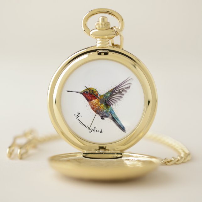  Rainbow Wings: Vibrant Hummingbird Art, custom  Pocket Watch (Inside)