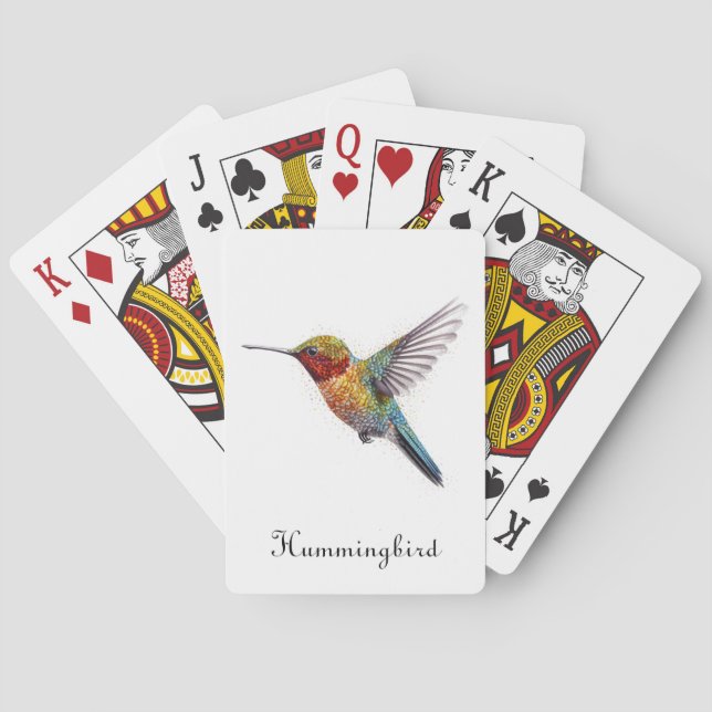 Rainbow Wings: Vibrant Hummingbird Art, custom Poker Cards (Back)