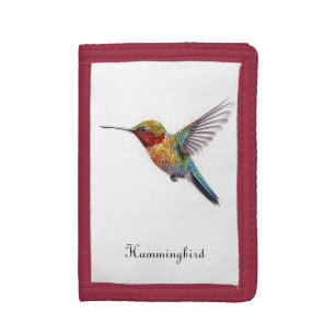 Rainbow Wings: Vibrant Hummingbird Art, custom Tri-fold Wallet