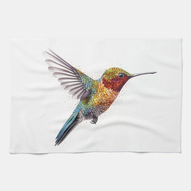 Rainbow Wings: Vibrant Hummingbird Art Kitchen Towel (Horizontal)