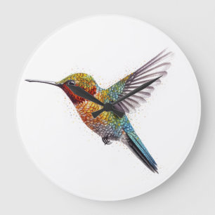  Rainbow Wings: Vibrant Hummingbird Art Large Clock