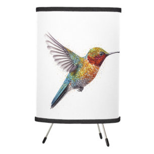 Rainbow Wings: Vibrant Hummingbird Art Tripod Lamp