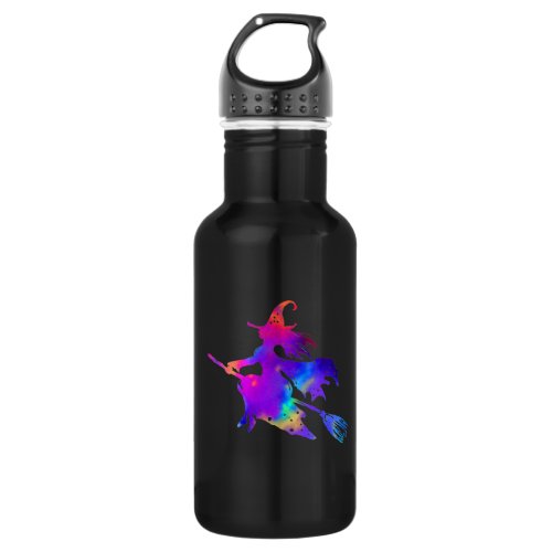 Rainbow Witch on a Magic Broom Stainless Steel Water Bottle