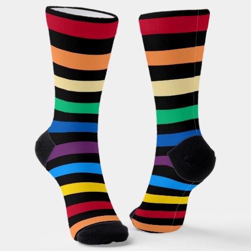 Rainbow With Black Stripes Colorful Socks