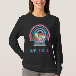 Rainbow With Bunny Eggs Hunting Truck Easter Clas T-Shirt