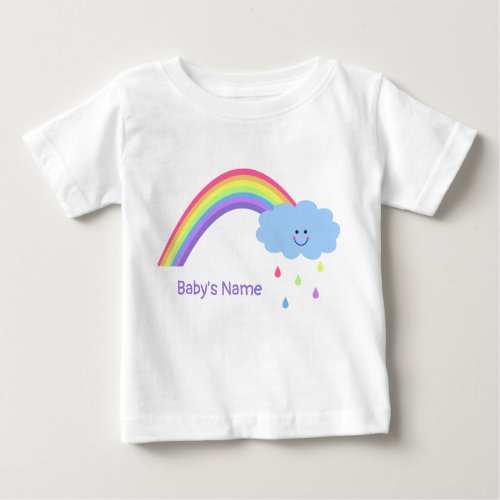 Rainbow with cloud and raindrops personalised baby T_Shirt