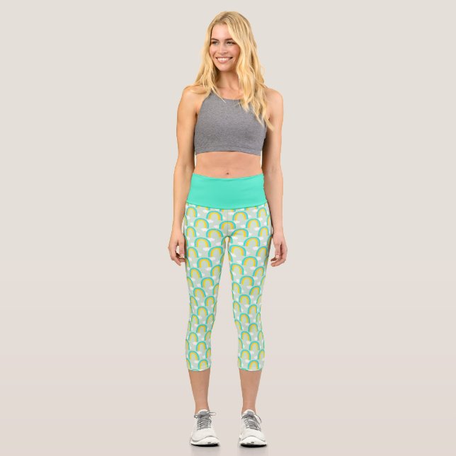 Rainbow with Cloud Blue Capri Leggings (Front)